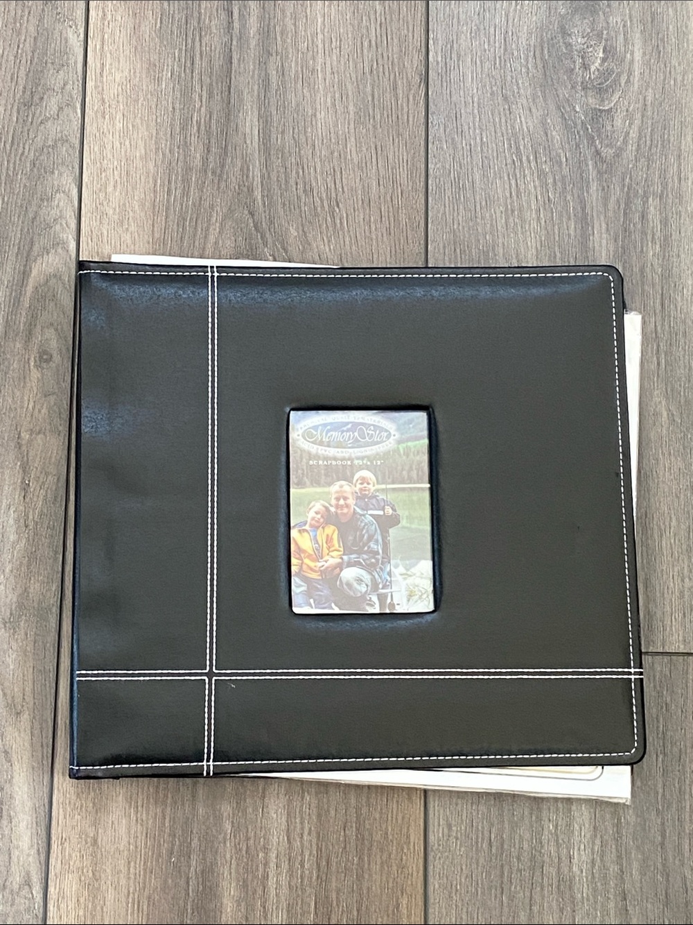 Black Photo Album with Window Cover and White Stitching
